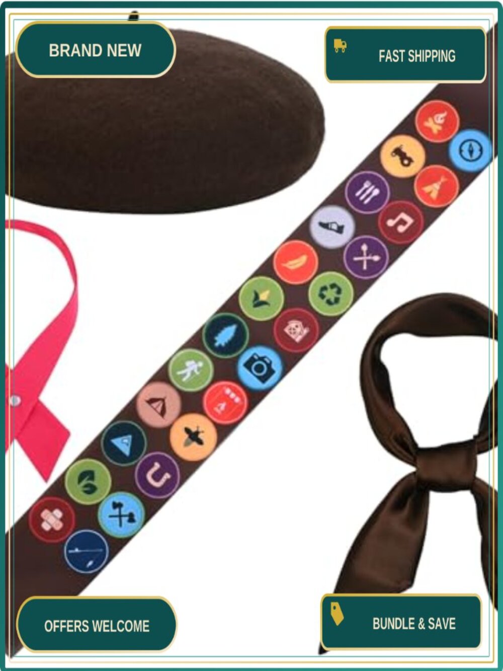Halloween Scout Costume Set Beret Sash Scarf Bowtie Women Party Dress Up